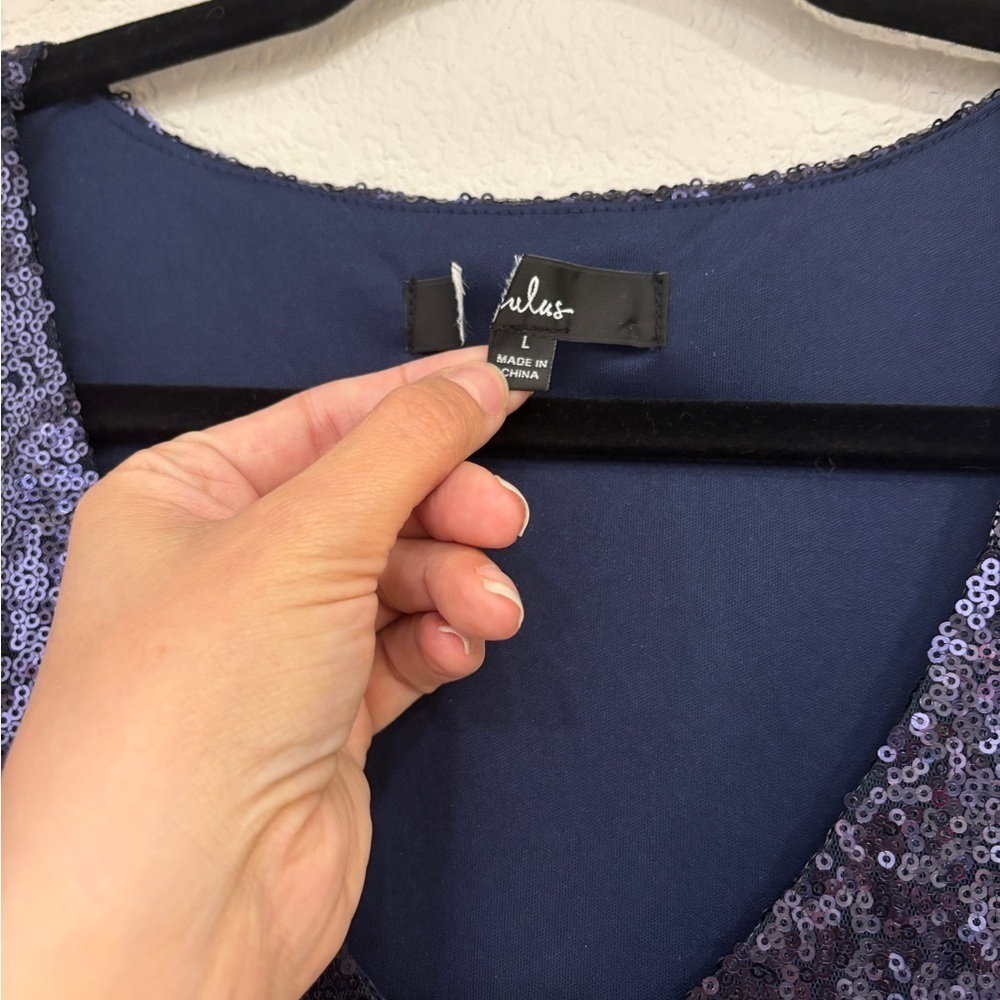 NWOT Lulus Light Up the Night Navy Blue Sequin Shift Dress - Picture 6 of 9
